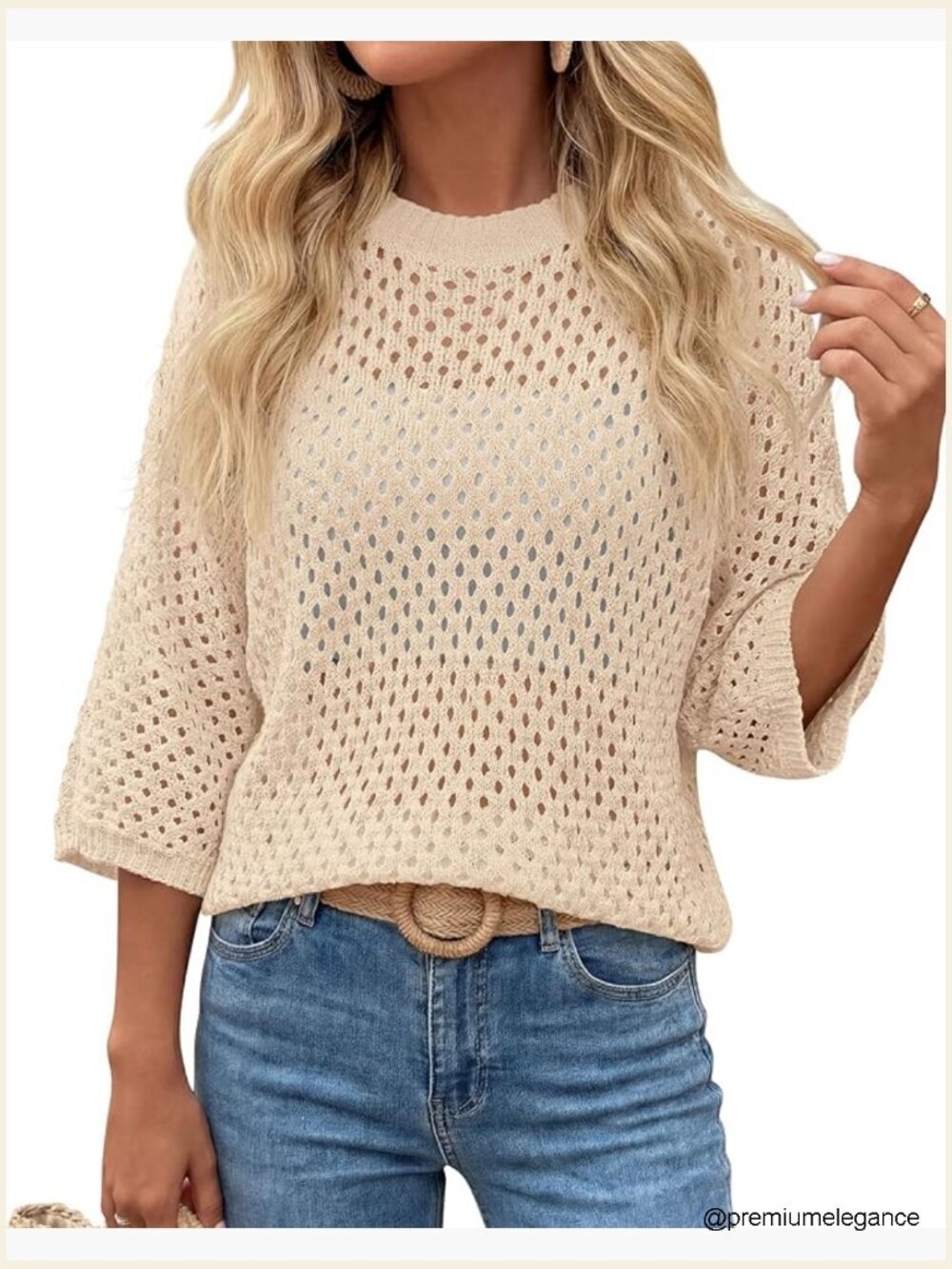 Crochet Short Sleeve Sweater Top Lightweight Knit Beach Cover Up